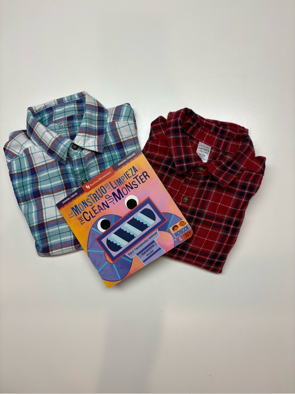 Carter's Kids Plaid Button-Down Shirts - Red and Teal Plaid 2Set one book 5T